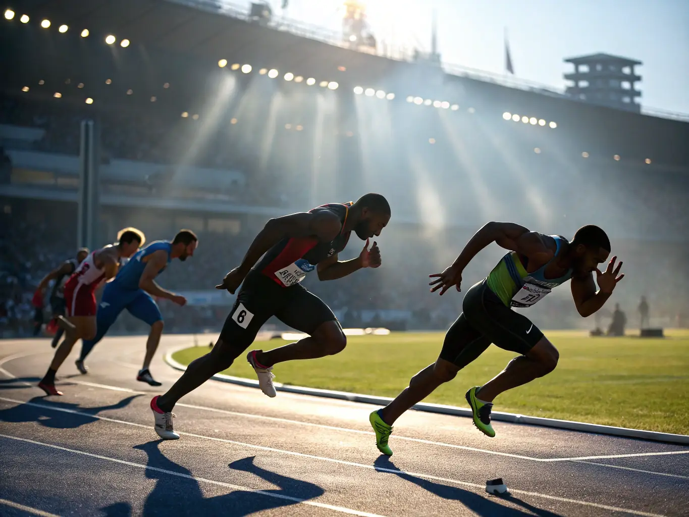 A dynamic image of athletes participating in track and field events, highlighting the speed, endurance, and competitive spirit fostered by ASSOCIATION SPORTIVE DE ST JUST.