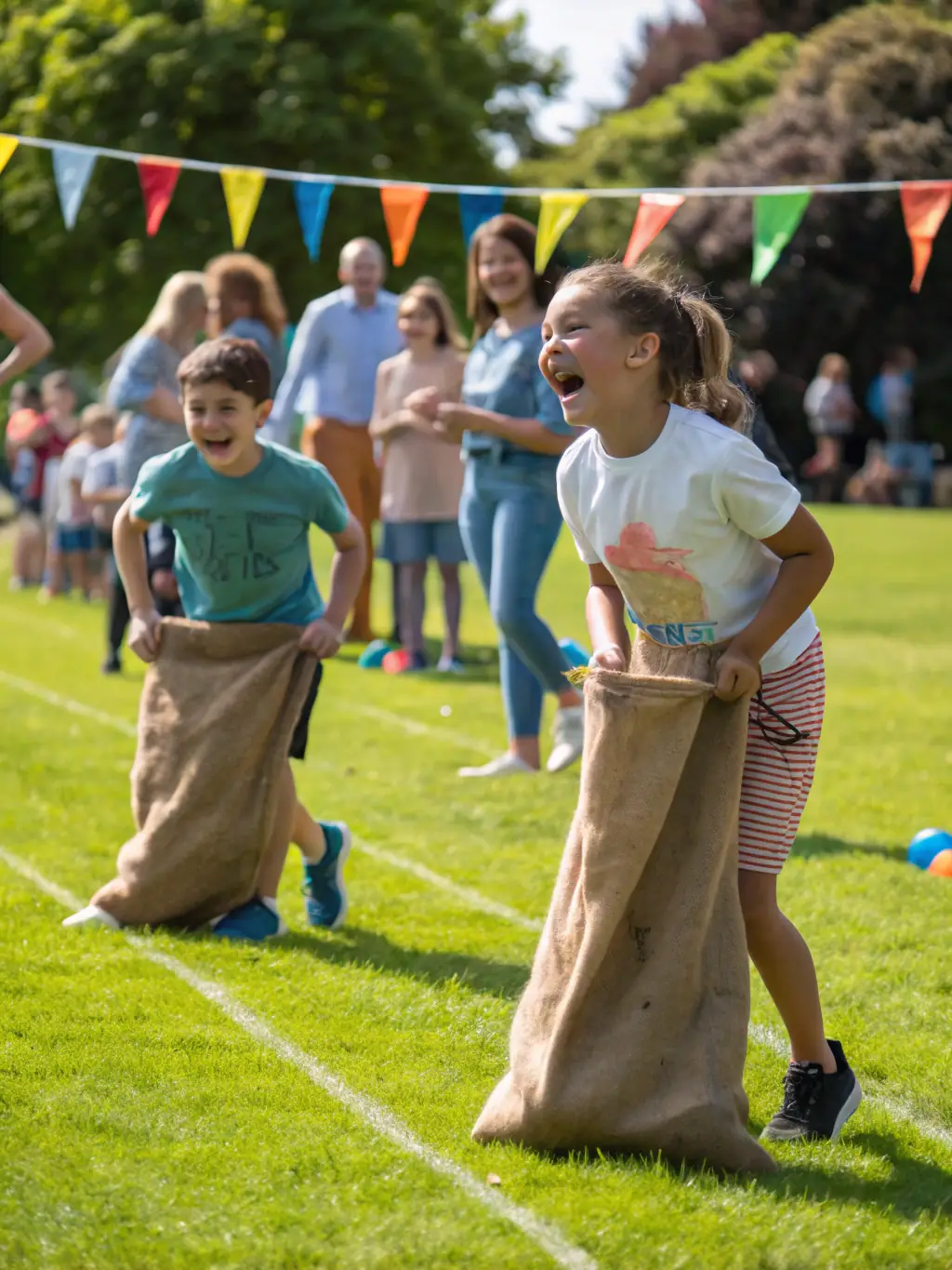 A group of children smiling and participating in a fun, inclusive sports activity, emphasizing the community and social benefits of ASSOCIATION SPORTIVE DE ST JUST.